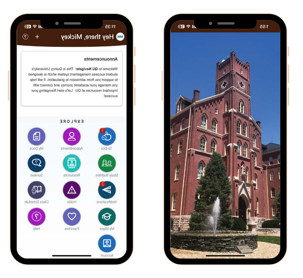 image of QU Navigate app landing page